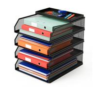 Relaxdays Vassoio per Lettere in Metallo con 4 Scomparti, Formato A4, 31 x 25 x 32 cm, Organizer da scrivania, Nero