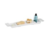 Relaxdays Vassoio per la Vasca da Bagno, Allungabile 55,5-78 cm, Plastica, Ripiano Fori per Drenaggio dell'Acqua, Bianco