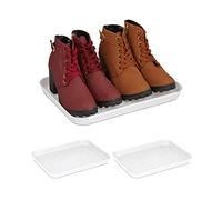 Relaxdays Vassoio Poggiascarpe, Set da 3 Vaschette Poggia Scarpe Bagnate, HLP: 3x35x27 cm, Tappetino in Plastica, Bianco
