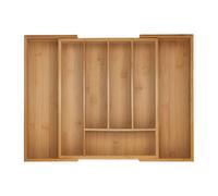 Relaxdays Portaposate da Cassetto Allungabile, Divisorio a 5-7 Scomparti per Posate, 5x28-44,5x33,5 cm, bambù, Naturale, Silicone