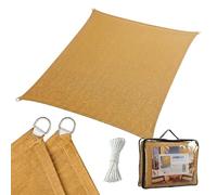Relaxdays Vela Parasole, 4x5 m, HDPE, Traspirante, Giardino e Balcone, con Occhielli e Cavi, Rettangolare, Sabbia