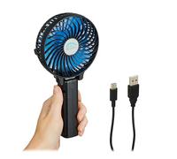 Relaxdays Ventilatore Portatile USB, 3 velocità, Ventola Tascabile con Batteria, Mini Ventolino Pieghevole, Nero Blu