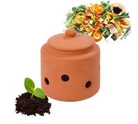 Relaxdays vermicompostiera da interrare, 1 L, per scarti di cucina, con coperchio, per giardino e aiuola, in terracotta