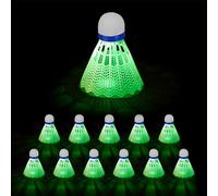 Relaxdays Volano Badminton, Set di 12 Palline Luminose, Palle Gomma Piuma, Luce LED, HxD: 8,5 x 6,5 cm, Esterno, Bianco, Gommapiuma