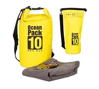 Relaxdays Zaino Impermeabile Ocean Pack 10 L Borsa stagna Dry Bag Sacca Ultraleggera per kajak Vela Sci Giallo