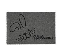 Relaxdays Zerbino con Coniglio, Fibra di Cocco, Frase Welcome, Interni ed Esterni, 40x60 cm, Antiscivolo, Grigio/Nero