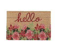 Relaxdays Zerbino in fibra di cocco 'Hello' – Interni/Esterni 40x60 cm Antiscivolo Naturale/Nero