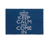 Relaxdays Zerbino da Ingresso, Fibra di Cocco, Scritta Inglese Keep Calm And Come in, 40x60 cm, Tappetino Porta, Blu, 50 x 65 cm