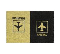 Relaxdays Zerbino da Ingresso in Cocco, Design Arrival Departure, 40x60 cm, Tappetino Interni e Esterni, Nero Giallo