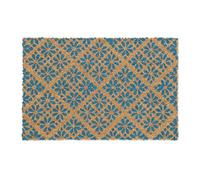 Relaxdays Zerbino da Ingresso in Cocco, Floreale, Tappetino Interni e Esterni Antiscivolo, 60x40 cm, Colore Naturale Blu