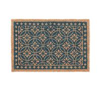 Relaxdays Zerbino in Fibre di Cocco, Tappetino con Motivi Floreali, 60 x 40 cm, Interni ed Esterni, Blu Marrone Naturale