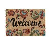 Relaxdays Zerbino in Fibre di Cocco, Scritta Welcome, 60x40 cm, Fiori Colorati, Antiscivolo, Indoor&Outdoor, Multicolore