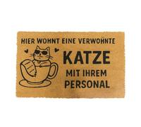 Relaxdays Zerbino in Cocco, 60 x 40, Motivo Gatto coccolato, Antiscivolo, Resistente alle intemperie, per Interni ed Esterni, Naturale