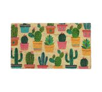 Relaxdays Zerbino in fibra di cocco 75x42 cm Design Cactus Antiscivolo Interni/Esterni Multicolore
