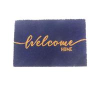 Relaxdays Zerbino in Cocco, Benvenuto a casa, 60x40 cm, Antiscivolo, Resistente, per Interni ed Esterni, Blu