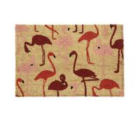Relaxdays Zerbino con Fenicotteri, Realizzato in Fibra di Cocco, Interni, Esterni, 40x60 cm, Antiscivolo, Naturale/Rosso