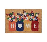 Relaxdays Zerbino in Fibra di Cocco, 60 x 40 cm, Design Floreale Home, Tappetino Interni Esterni Antiscivolo, Colorato, Plastica