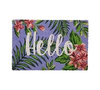 Relaxdays Zerbino in Fibra di Cocco, 60 x 40 cm, Fiori Floreale Hello, Tappeto Interni Esterni Antiscivolo, Colorato
