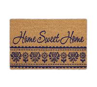 Relaxdays Zerbino in Fibra di Cocco, 60 x 40 cm, Home Sweet, Tappetino per Interni e Esterni Antiscivolo, Marrone Blu