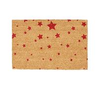 Relaxdays Zerbino in Fibra di Cocco, Fantasia a Stelle, 40 x 60 cm, Tappeto Asciugapassi, Base in PVC Antiscivolo, Rosso