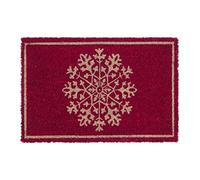 Relaxdays Zerbino in Fibra di Cocco, Tappetino Ingresso con Fiocco di Neve, Interni ed Esterni, 60x40 cm, Naturale Rosso