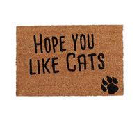 Relaxdays Zerbino Ingresso Casa, 40x60 cm, Tappeto Hope You Like Cats Antiscivolo Fibra Cocco, Indoor Outdoor, Marrone