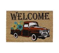 Relaxdays Zerbino Ingresso Casa, 60x40 cm, Tappetino “Welcome” con Auto, Tappeto Antiscivolo,Interni e Esterni, Naturale