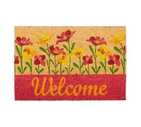Relaxdays Zerbino Ingresso Casa, 60x40 cm, Tappetino “Welcome” con Fiori, Antiscivolo, Interni e Esterni, Naturale/Rosso