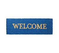 Relaxdays Zerbino Ingresso Casa, in Cocco, WELCOME, Base in PVC, HLP: 1,5 x 75 x 25 cm, Stretto, Benvenuto, Blu