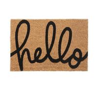 Relaxdays Zerbino in Fibre di Cocco, con Scritta Hello, LxP: 40x60cm, Antiscivolo, per Interni e Esterni, Nero/Naturale, Plastica, 40x60 cm