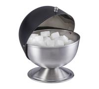 Relaxdays Zuccheriera, Acciaio Inox, Porta Zucchero a Cubetti e Caramelle, con Coperchio, HxD: 15,5x14 cm, Nero Argento