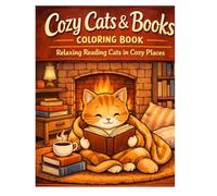 Relaxing Cats and Books Coloring Book