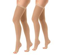 Relaxsan Antitrombo M1370A (2 Paia - Beige, L) calze autoreggenti punta aperta per degenza antiembolismo K2 compressione graduata 25-32 mmHg