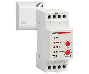 Relè di controllo da quadro in contenitore 2 moduli din progettato per la regolazione della temperatura ambiente in modalità riscaldamento TCR Vemer VE447900 con Sonda da parete tipo NTC inclusa nella confezione