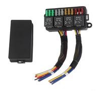 Relè precablato da 12 V e scatola dei fusibili con 4 relè a 12 vie, lama ATC/ATO per auto, camion, barca, blocco relè fusibili per sistemi elettrici automobilistici, include 12 fusibili (3 x 10 A, 3 x