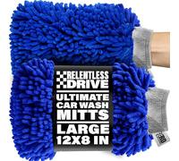 Relentless Drive Ultimate Car Wash Mitt - Confezione da 2 guanti da lavaggio extra large - Premium ciniglia microfibra - Guanto da lavaggio - senza pelucchi - antigraffio
