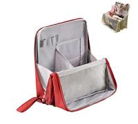 Relevanton Stand Up Makeup Bag - Large Capacity Vertical Cosmetic Organizer with Compartments, Portable & Waterproof, Travel Toiletry Bag for Women, Brushes, Skincare (Red)