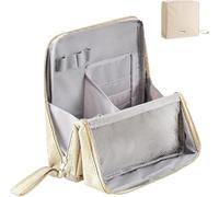 Relevanton Standing Makeup Bag Portable, Large Capacity, Doresty Makeup Bag, Portable Travel Waterproof Organizer Waterproof with Compartments (Beige)