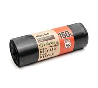 Relevo Grandi Sacchi Neri Resistenti, Robusti Sacchi per Immondizia Fino a 100 kg di Peso, 100% Riciclati, Sacchi per Macerie Ecologici e Impermeabili, Capacitá 150L