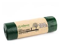 Relevo Sacchi Spazzatura Verdi con Maniglie - 100L (Largh 85 cm x Alt 105 cm), 10 Sacchi per Rotolo | Sacchetti Immondizia Extra Resistenti | 100% LDPE Riciclato | Certificato Blue Angel