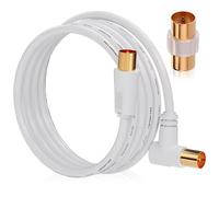 RELIAGINT Cavo antenna TV 1.5m, cavo coassiale 75 Ohm IEC 9,5 mm maschio-maschio 3C2V rame puro doppia schermatura, connettore angolato, adattatore femmina-femmina incluso, bianco
