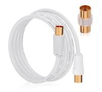 RELIAGINT Cavo antenna TV 2m, cavo coassiale 75 Ohm IEC 9,5 mm maschio-maschio 3C2V rame puro doppia schermatura, connettore dritto, adattatore femmina-femmina incluso, bianco