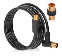 RELIAGINT Cavo antenna TV 3m, cavo coassiale 75 Ohm IEC 9,5 mm maschio-maschio 3C2V rame puro doppia schermatura, connettore angolato, adattatore femmina-femmina incluso, nero