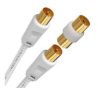 RELIAGINT Cavo antenna TV 3m, cavo coassiale 75 Ohm IEC 9,5 mm maschio-maschio 3C2V rame puro doppia schermatura, connettore dritto, adattatore femmina-femmina incluso, bianco