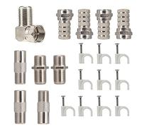 RELIAGINT F-TV connettore, prolunga F, femmina F a IEC Maschio, presa TV femmina, adattatore ad angolo retto, clip per cavo 7 mm per antenna, satellite, DBS, Freesky, scatola in omaggio, 20 pezzi