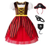 ReliBeauty Completo Pirata Bambina con Fascia, Benda e Uncino - Accessori Inclusi,110