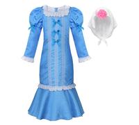 ReliBeauty Costume Bambina Chulapa da 3 a 12 anni Costume San Isidro Madrid, Blu, con Accessori,110