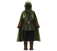 ReliBeauty Costume da Arciere per Bambini Costume da Cacciatore Bambino Bambina con Mantello Vestito Verde, 2anni(100cm)