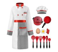 ReliBeauty Costume da chef per bambini con cappello e tutti gli utensili da cucina ragazza,120