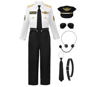 ReliBeauty Costume da Pilota Per Bambini con Accessori Costume da Capitano di Linea Aerea Per Vestire il Giorno Della Carriera,140